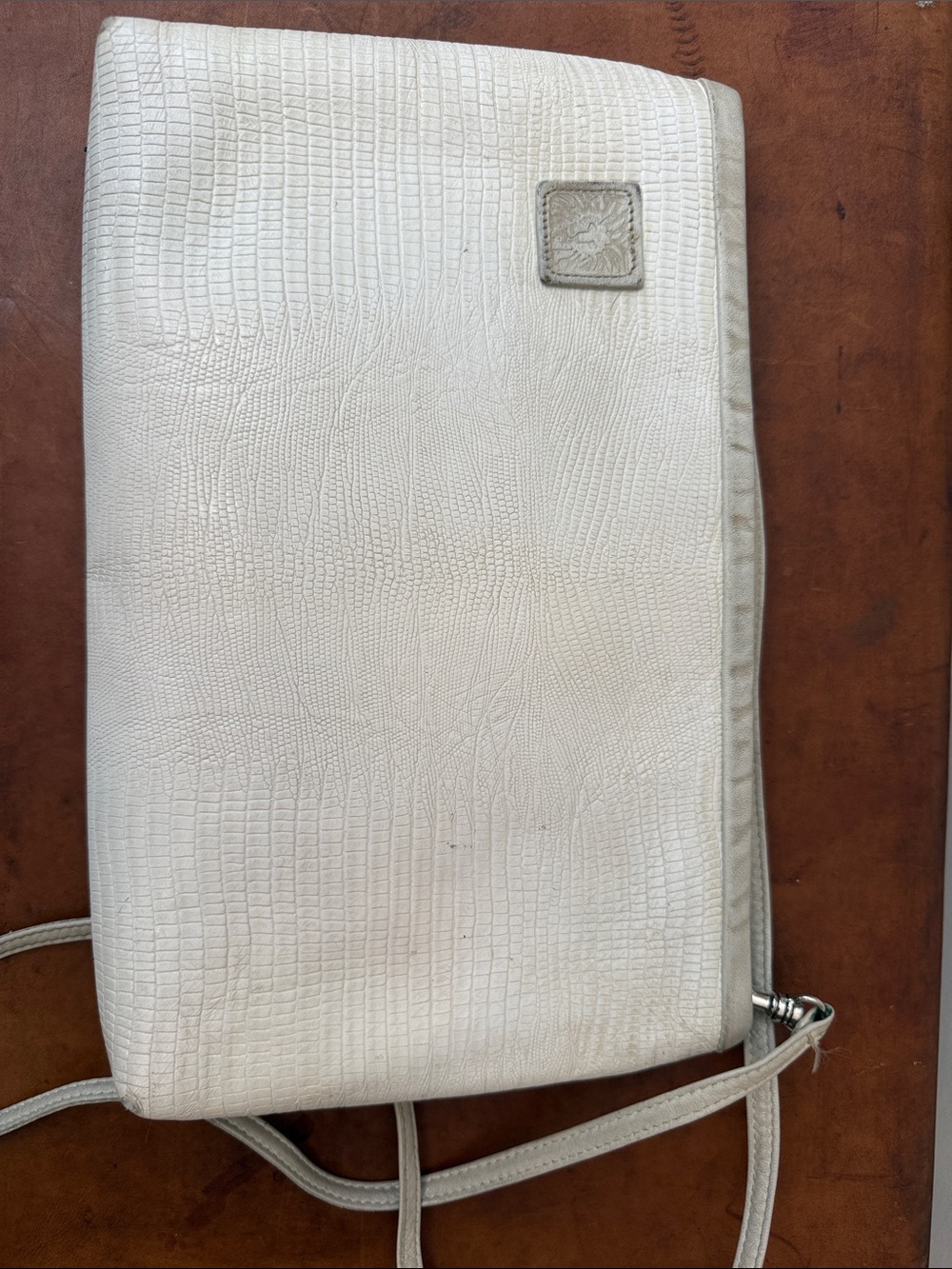 Vintage Anne Klein white embossed leather clutch with detachable strap